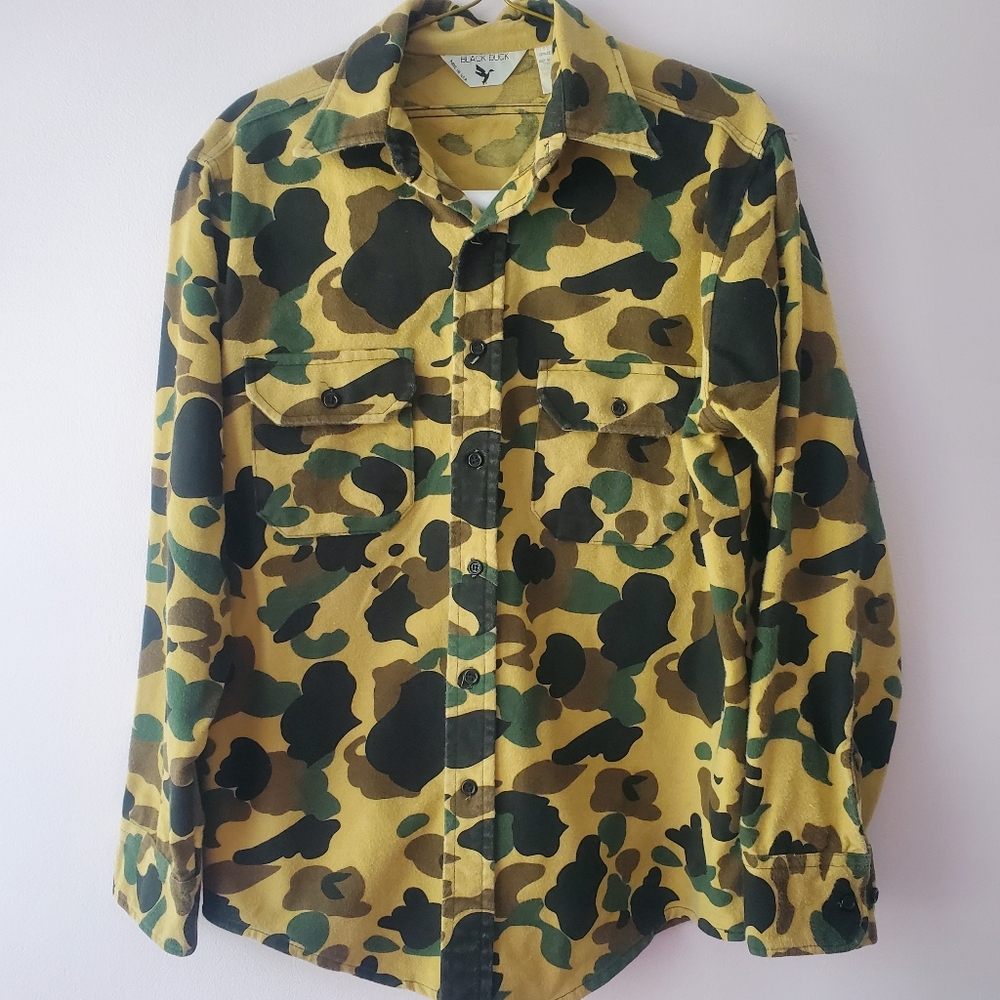Black Duck Men VTG Heavy Flannel Cameo Shirt Shacket 15/L 16 1/2 Hunting Outdoor